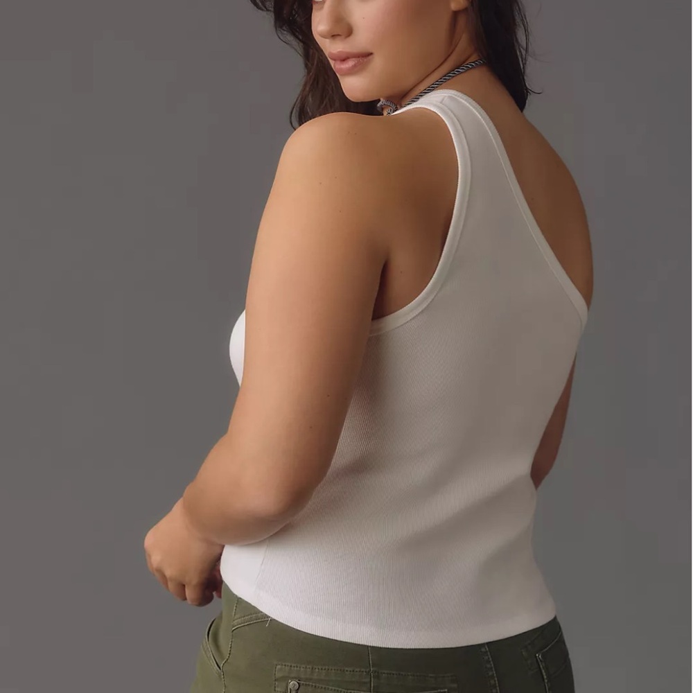 NWT Anthropologie The Zeda Ribbed One-Shoulder Tank Top Women’s 3X Plus White - Picture 2 of 8